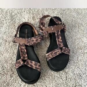 Sun Stone Platform Sandals Leopard Print Chunky Womens Size 7.5 NEW